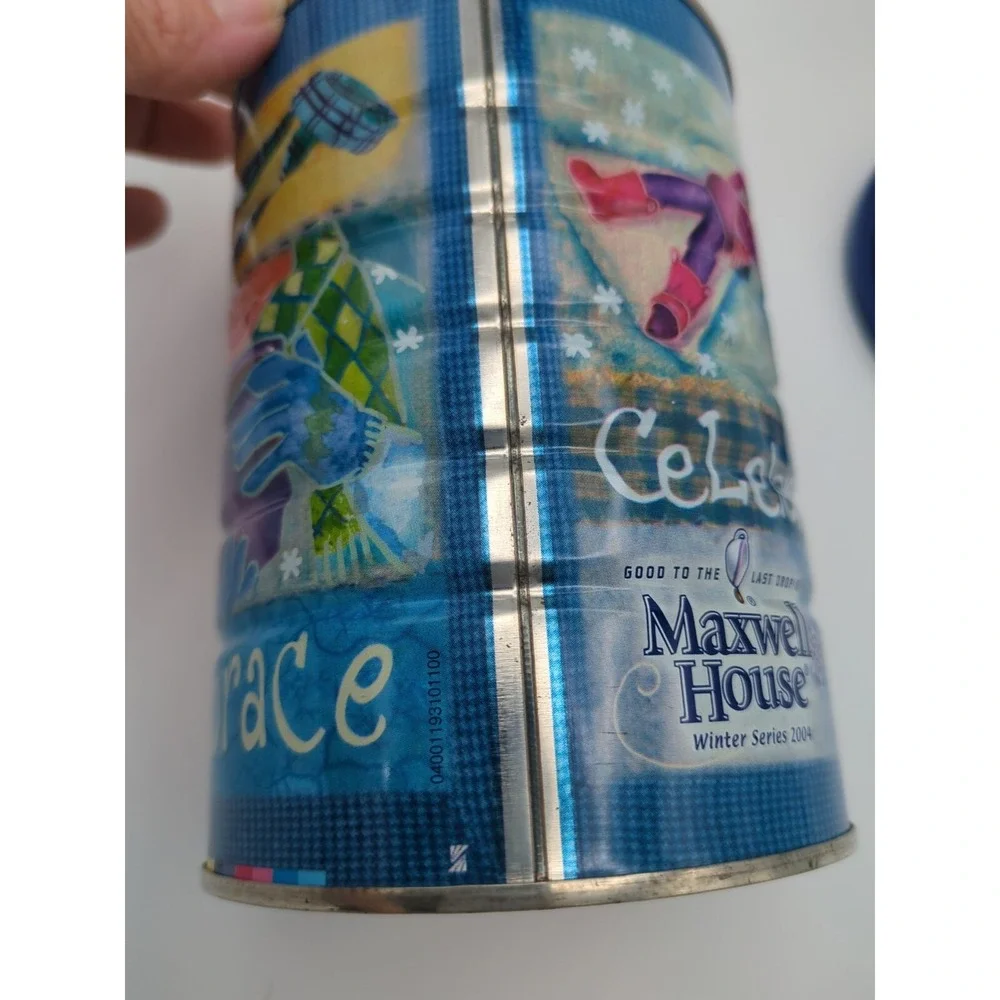 2004 Maxwell House Coffee Winter‎ Series Collectible Coffee Tin Blue Lid Vtg